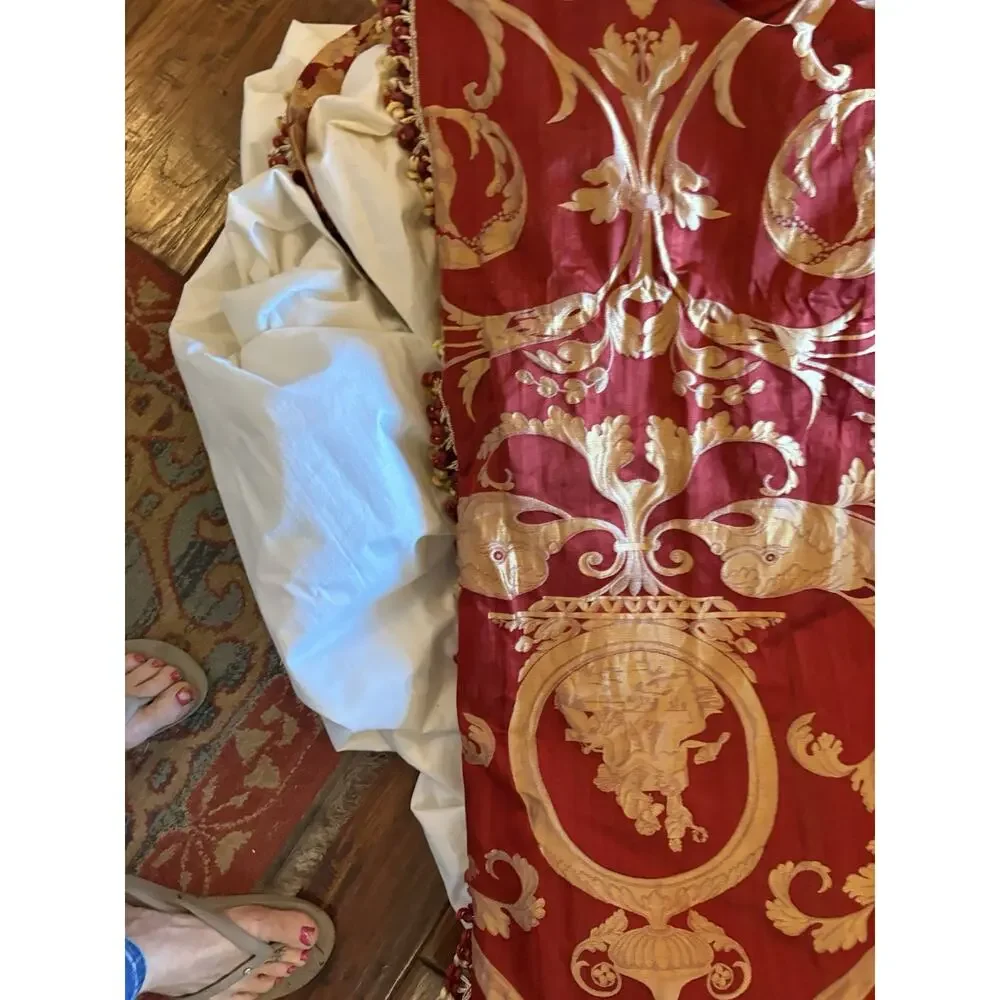 Redelman Red Dolphin Custom Lined Drapery Panels Pr 108x107 Each Jacquard Luxury